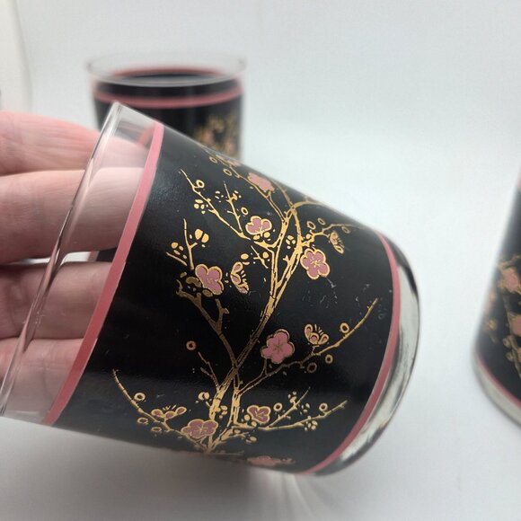 Vintage Cutler Glasses Japanese Pink Cherry Blossoms Mid-Century Modern Set of 4 - Picture 9 of 16